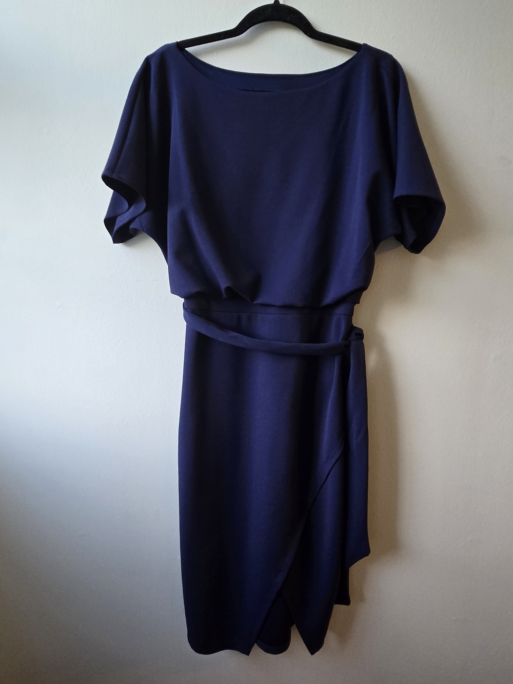 Kensie Navy Blouson Midi Dress with Tie Waist